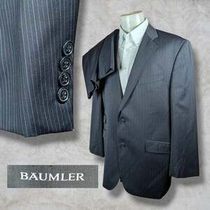 Baumler 2 Piece Suit Mens 44R Pants 38x28 Blue Striped Wool 2 Button Front
